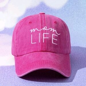 Mom Life Hot Pink Embroidered Hat One Size Fits Most NWOT